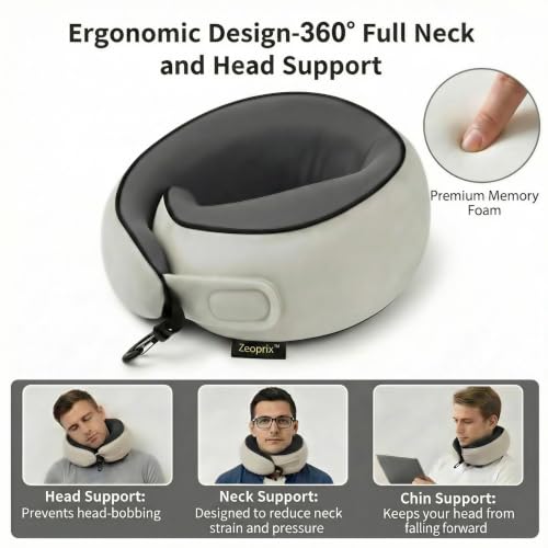 Memory Foam Wrap Around Travel Neck Pillow for Airplane, Light Grey - color: Light Grey