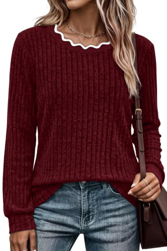 WIHOLL Womens Long Sleeve Shirts Lightweight Tunic Fall Top Sweaters 2026 - color: 03-red, size: XX-Large