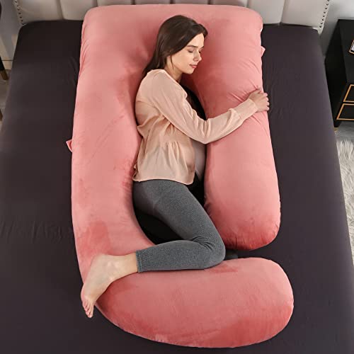 Elover U Shaped Pregnancy Pillow,Full Body Maternity Support - color: Velvet -Pink