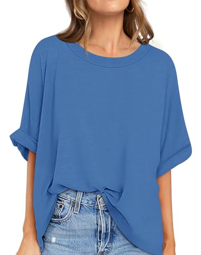 UEU Women's Oversized Crewneck T-Shirt Casual Loose Tunic Tops - color: Blue, size: X-Large