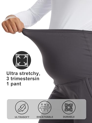Women's Maternity Scrub Pants with 6 Pockets & 4-Way Stretch - color: Grey, size: XX-Large