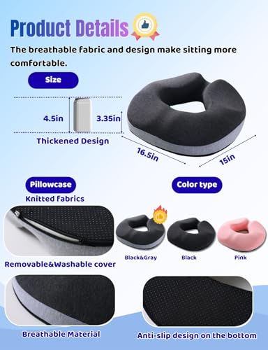 Donut Pillow for Tailbone Pain Relief&Hemorrhoids Postpartum Seat Cushion - color: Black