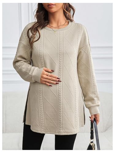 MakeMeChic Women's Maternity Sweatshirt Split Fall Maternity Clothes Tops - color: Khaki, size: Small
