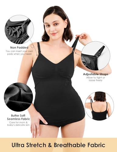 HOFISH Multi‑Pack Maternity Nursing Tank Tops with Clip‑Down Shelf Bra - color: Black/Chocolate Brown, size: Medium