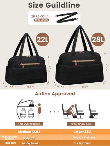 Pritent Puffer Travel Duffle Bag Waterproof Carry On Duffel Weekender Bag - color: Black