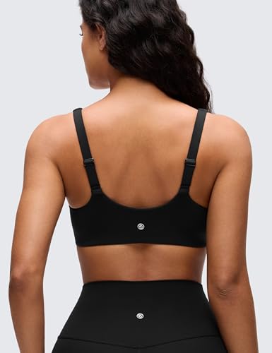 CRZ YOGA Double Lined Scoop Neck Sports Bras - color: Black, size: Medium