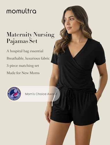 PATPAT 3-Piece Maternity Nursing Pajamas, Womens Lounge Set with Pockets - color: Black, size: X-Large
