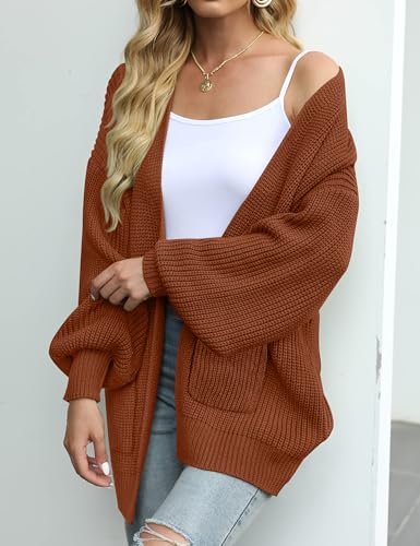 MEROKEETY Long Sleeve Oversized Cardigan Sweaters for Women - color: Caramel, size: Large