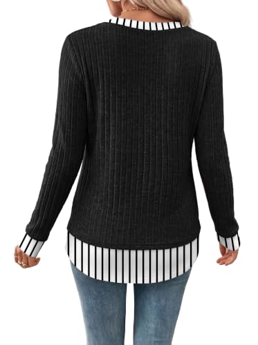 WIHOLL Womens Long Sleeve Shirts Fall Outfits Lightweight Sweaters 2026 - color: Black-striped, size: Medium