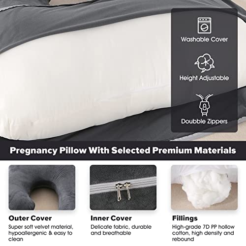 Elover U Shaped Pregnancy Pillow,Full Body Maternity Support - color: Velvet -Black