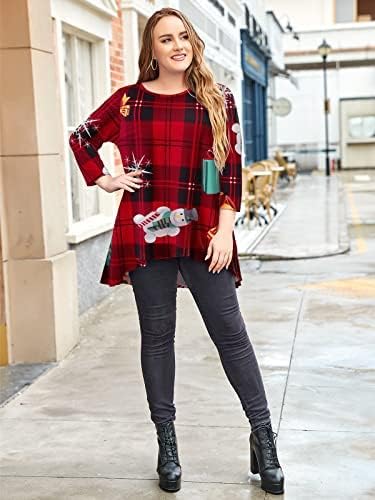 LARACE Womens Plus Size 3/4 Sleeve High Low Swing Tunic Tops - color: Flower46_christmas, size: 5X