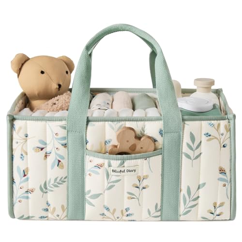 Blissful Diary Leaf Diaper Caddy Organizer, Storage Basket, Sage Leaf - color: Sage Leaf