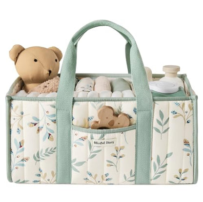 Blissful Diary Leaf Diaper Caddy Organizer, Storage Basket, Sage Leaf - color: Sage Leaf