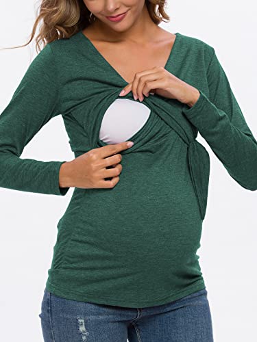 Glampunch Maternity Shirts Short & Long Sleeve Wrap Maternity Tops - color: 05-hunter Green, size: Medium