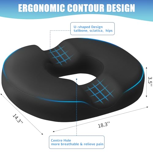 BlissTrends Donut Pillow Seat Cushion, Memory Foam Lifting Cushions - color: Black, size: X-Large