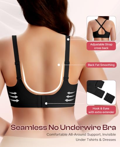 Werena Jelly Bras for Women Wireless Minimizer Plus Size Push Up Bra - color: Black, size: Large
