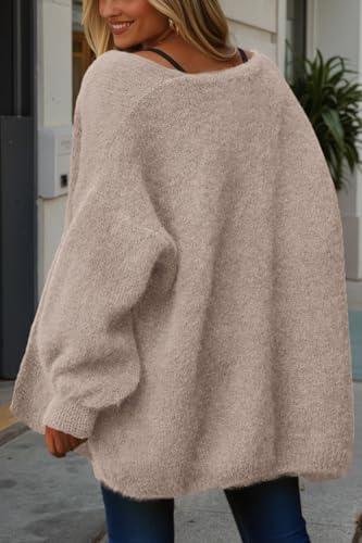 dowerme Women Open Front Slouchy Cozy Chunky Knit Cardigans - color: Camel, size: Medium