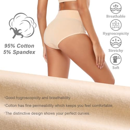 Molasus Women's Cotton Underwear High Waisted Full Coverage Ladies Panties (Regular & Plus Size) - color: Nude-5pack, size: 4X-Large