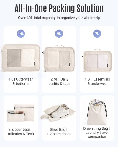 LIGHT FLIGHT 8 Set Packing Cubes for Travel, Cruise Ship Travel Essentials - color: Beige