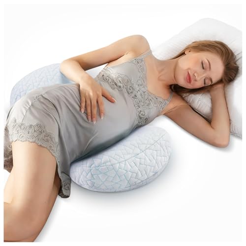DONAMA Memory Foam Pregnancy Pillow for Sleeping, Cooling Maternity Pillow - color: White Blue