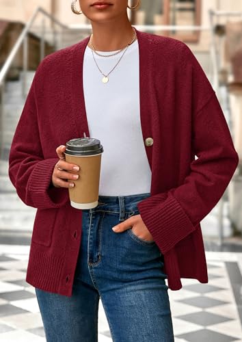 PRETTYGARDEN Women's Winter Oversized Cardigan Sweaters - color: Burgundy, size: Large