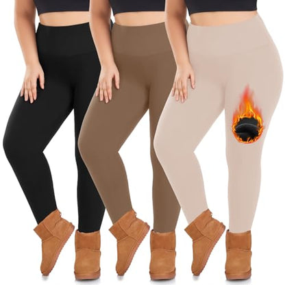 we fleece 3 Pack Plus Size Fleece Lined Leggings for Women - color: Black/Mocha/Light Khaki, size: XX-Large