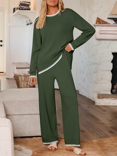LILLUSORY Lounge Sets Womens 2 Piece Matching 2026 Fall Knit Sweater Set - color: Army Green, size: X-Large