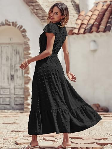 PRETTYGARDEN Womens Dresses 2026 Summer Boho Long Swiss Dot Maxi Dress - color: Black, size: X-Large