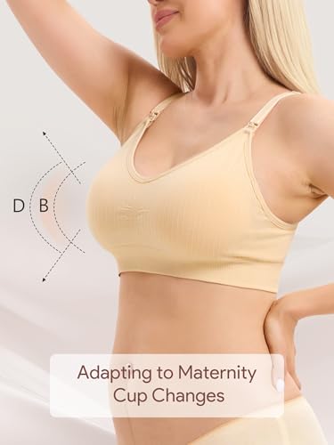 Angelhood Ribbed Nursing Bras 5 Pack Wireless V Neck Maternity Nursing Bra - color: Black/Grey/White/Nude/Burgundy, size: Medium