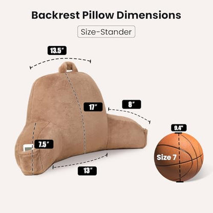 Soft Reading Pillow for Bed with Arms,Middle,Khaki,Faux Fur - color: Khaki, size: Standard(17")