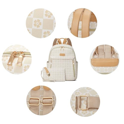 Makes Mini Backpack for Women, Small Casual Backpacks Daily Travel Bag 2pcs - color: Checkered Beige