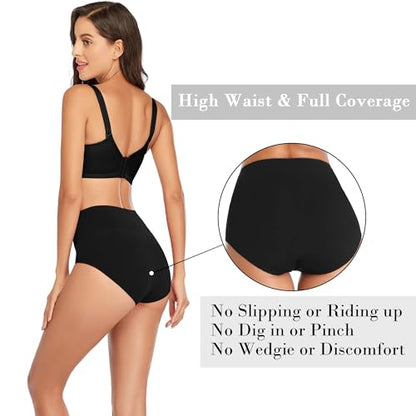 Womens Tummy Control Underwear Cotton High Waisted Full Briefs - color: 5 Pack,black, size: Small