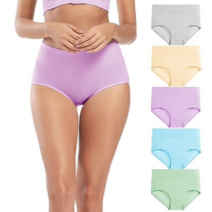 Molasus Women's Cotton Underwear High Waisted Full Coverage Ladies Panties (Regular & Plus Size) - color: Multicolor-5pack-a5, size: 4X-Large