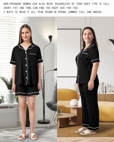 Rnxrbb Button Down Maternity Pajamas Set Nursing Postpartum Pjs Clothes - color: New-black, size: X-Large