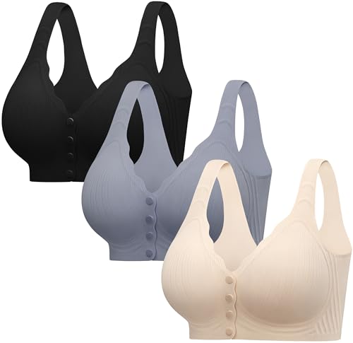 Seamless Front Closure Jelly Bras for Women No Underwire,Push Up Bra - color: Black/Blue/Skin, size: X-Large