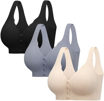 Seamless Front Closure Jelly Bras for Women No Underwire,Push Up Bra - color: Black/Blue/Skin, size: XX-Large