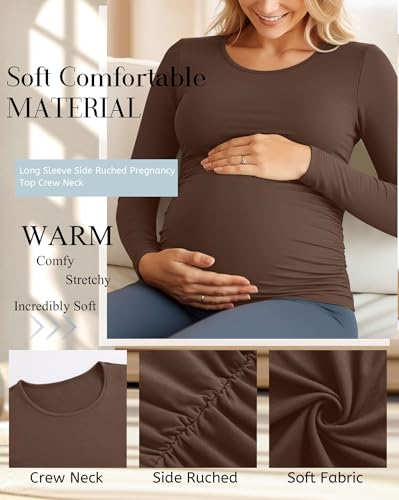 Huukeay 4 Pack Women's Maternity T-Shirts Long Sleeve Shirts - color: Black, Dark Gray, White, Coffee, size: X-Large