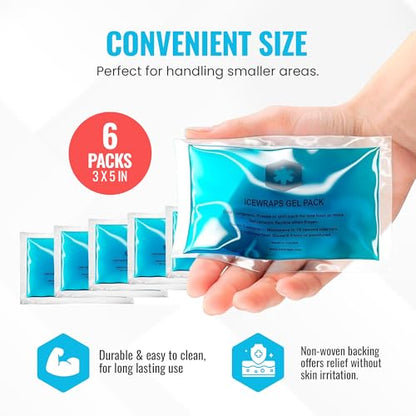 ICEWRAPS Reusable Ice Packs Compact 3 x 5 in, Soft Cooling, Pack of 6 - size: 6 Packs