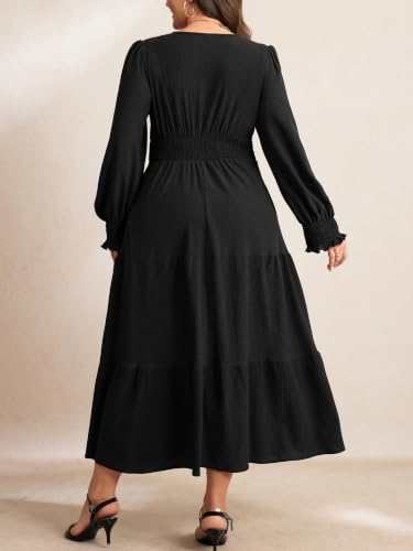 RWJ Women's Plus Size Fall Wedding Guest Dress Long Sleeve Maxi with Pocket - color: Black, size: Large Plus