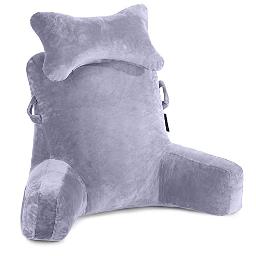 Reading Pillow-Extra Large 31" Bed Rest Pillow with Detachable Neck Roll & Arms for Sitting in Bed or Couch-Backrest Reading Pillow Adult Back Pillows for Reading/Watching TV/Gaming/Relaxing-Grey - color: Grey, size: X-Large