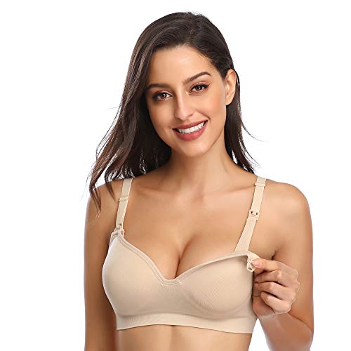 GXXGE Womens Seamless Nursing Bra for Breastfeeding Push Up Sleeping Wireless Maternity Bra - color: 3pcs (Black Beige Grey), size: Medium