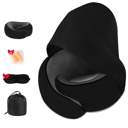 Hat-style travel neck pillow, upgraded version of airplane neck pillow - color: Black