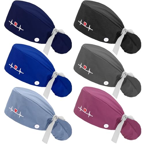 Honoson 6 Pcs Scrub Caps Women with Buttons - color: Classic Color, style: Classic