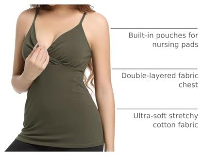 SUIEK 4 Pack Nursing Tank Tops Maternity Cami Cotton Breastfeeding Bralette - color: B-black+burgundy+dark Grey+army Green 4pack, size: Small