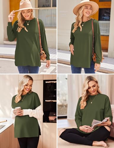 Ekouaer 3 Packs Maternity Shirts Split Side Pregnancy Workout Tops - color: 3pcs- Black + Army Green + Grey, size: Medium