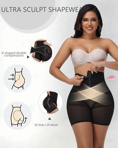 SHAPSHE High Waist Tummy Control Shapewear Shorts with Front Hooks - color: Black, size: X-Small