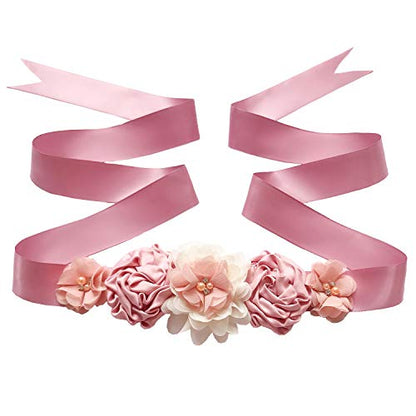 Mommy Jennie Maternity Pregnancy Sash Belt with Flower Floral - color: B-shell & Snow