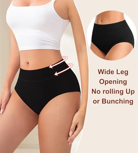 Womens Mid High Waisted Cotton Underwear Breathable Briefs Panties 5 Pack - color: Black-5 Pack-01-c, size: XX-Large