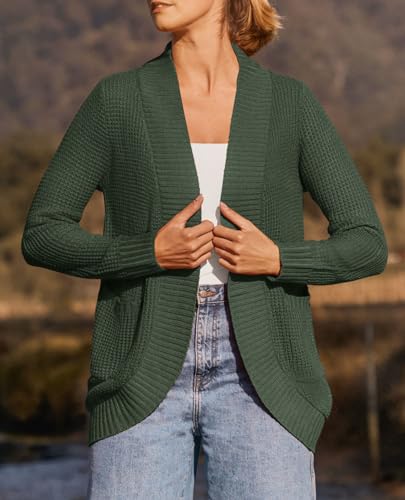ZESICA Womens Fall Fashion Open Front Cardigan Sweaters - color: Green, size: X-Large