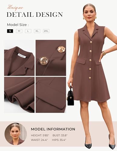 GRACE KARIN Women's Sleeveless Button Down Work Professional Dresses - color: Brown, size: Medium